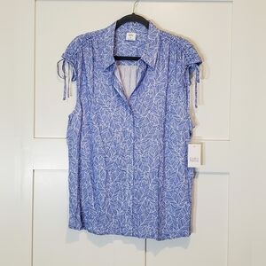 Croft & Barrow Sleeveless Button Down Top Collar New Size XL Blue White Print